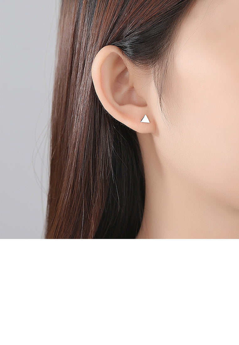 925 Sterling Silver Simple Fashion Geometric Triangle Cubic Zircon Asymmetric Stud Earrings