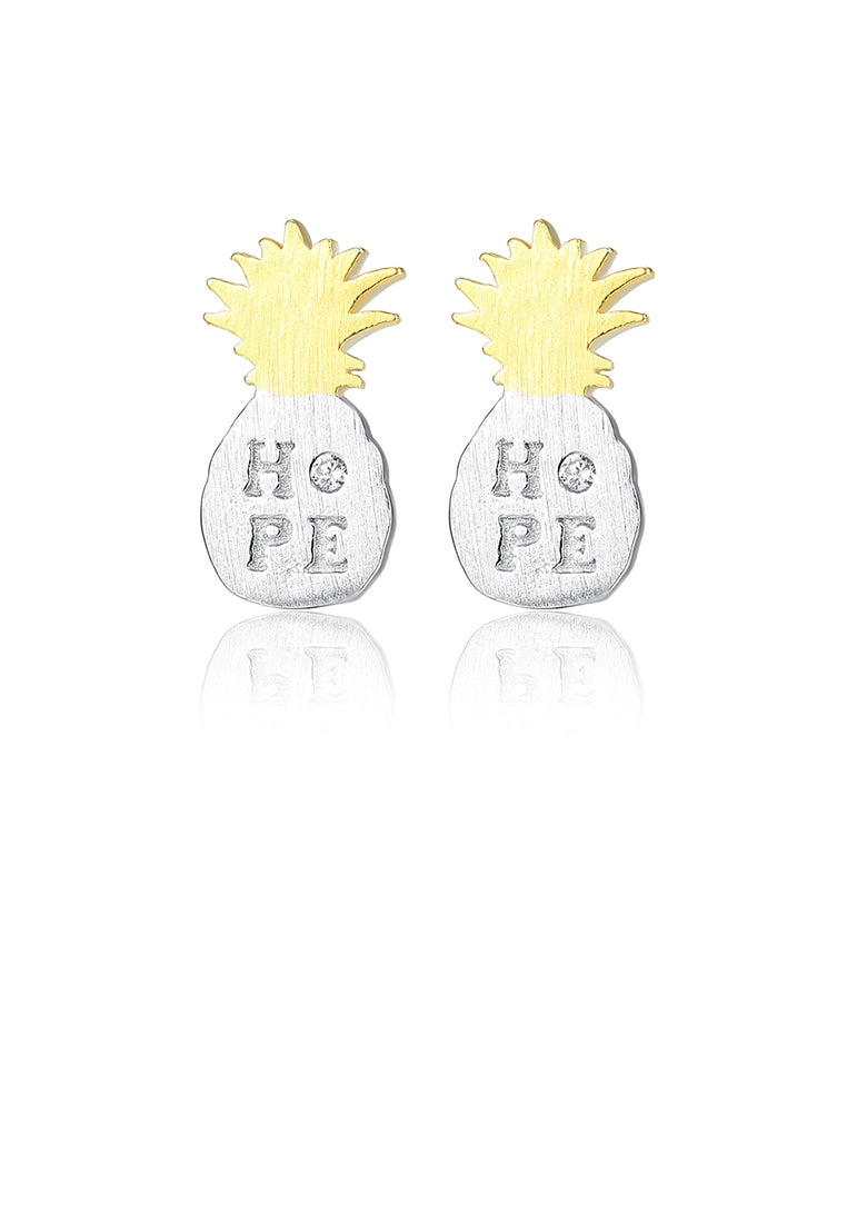 925 Sterling Silver Simple Personality Double Color Pineapple Stud Earrings