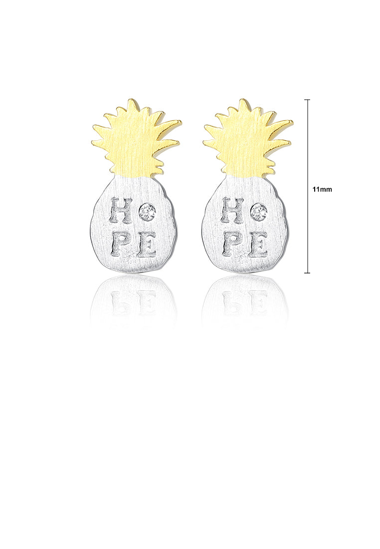 925 Sterling Silver Simple Personality Double Color Pineapple Stud Earrings