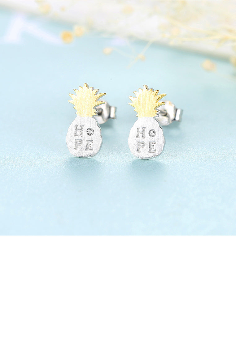 925 Sterling Silver Simple Personality Double Color Pineapple Stud Earrings