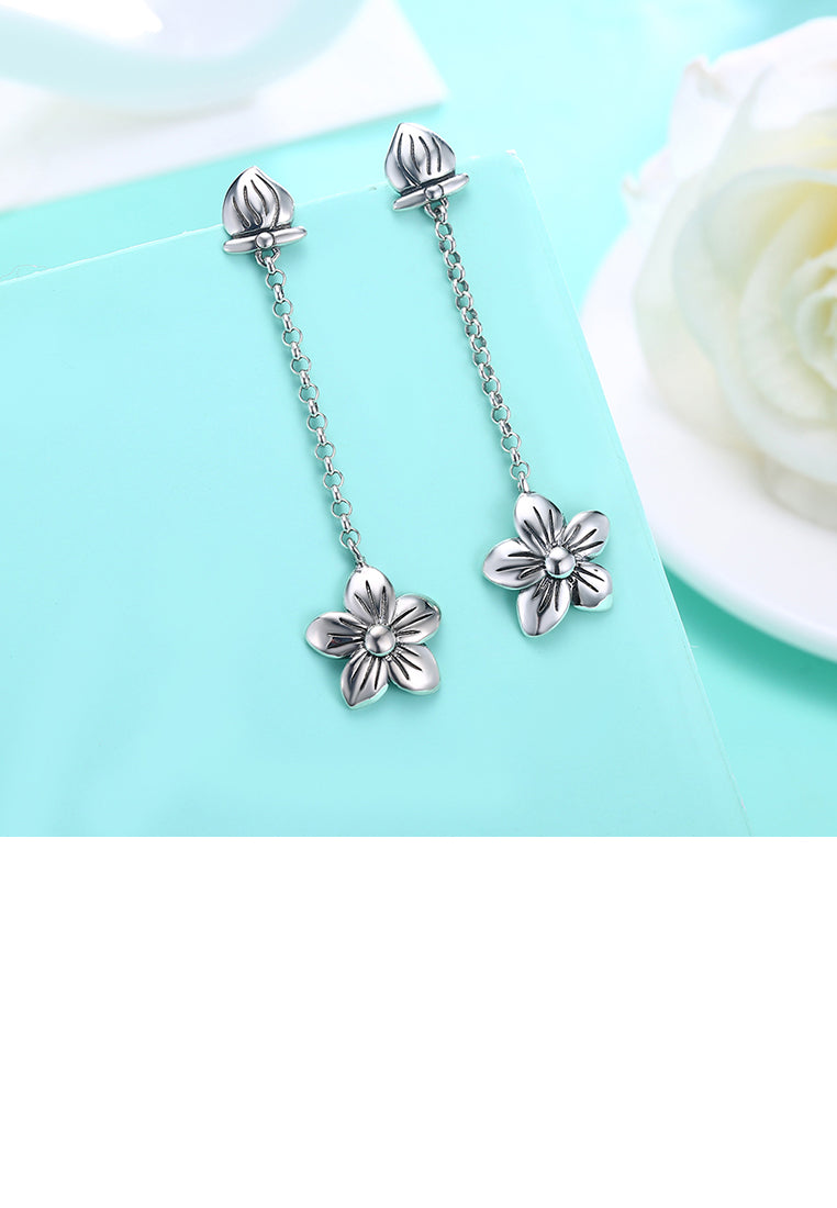 925 Sterling Silver Retro Fashion Flower Earrings