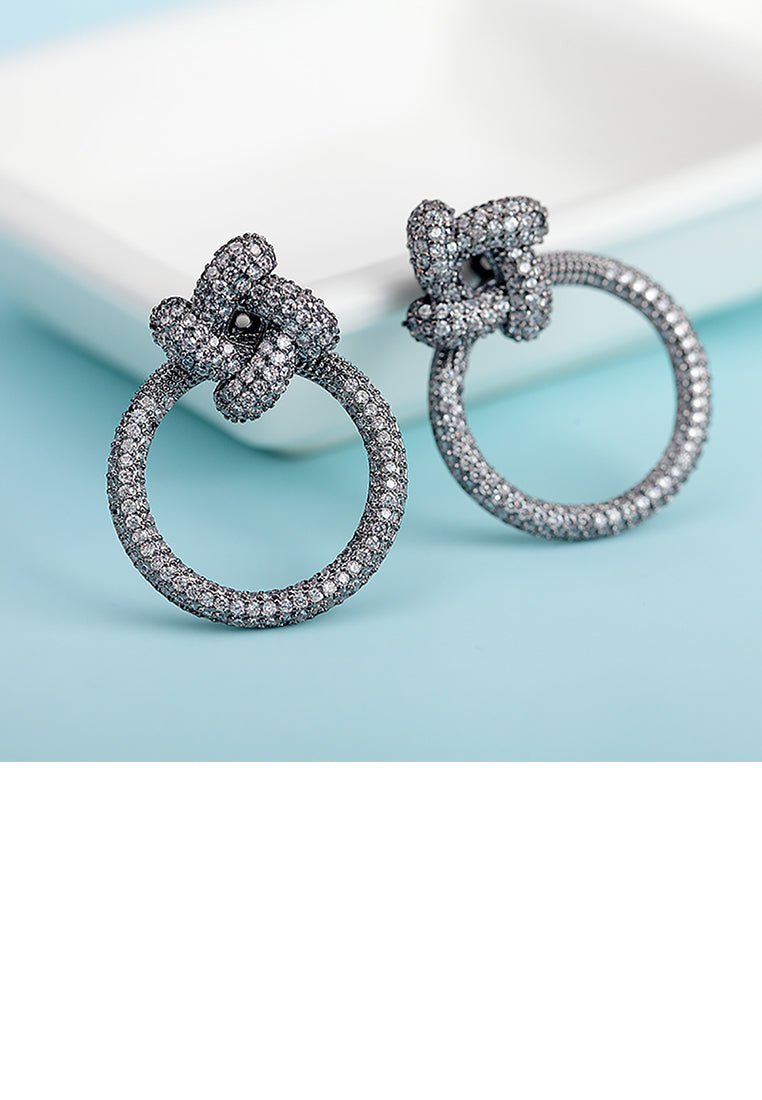 Simple and Fashion Plated Black Geometric Circle Earrings with Cubic Zirconia - Luxurious Look