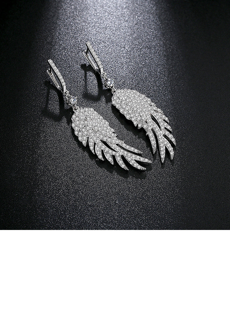 Fashion and Elegant Feather Earrings with Cubic Zirconia - Luxurious Look