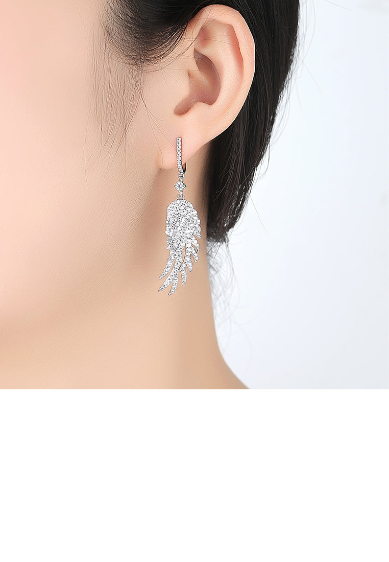 Fashion and Elegant Feather Earrings with Cubic Zirconia - Luxurious Look