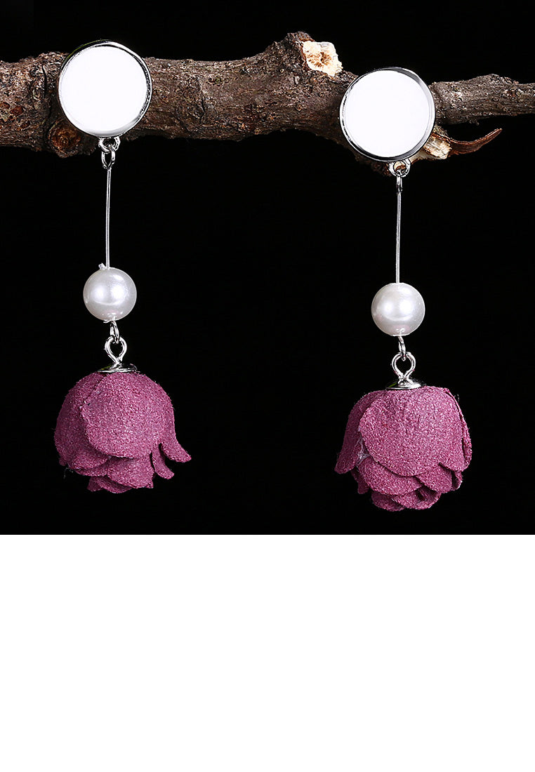 925 Sterling Silver Fashion Elegant Red Rose Pearl Tassel Earrings - Luxurious Look - Vibrant Color