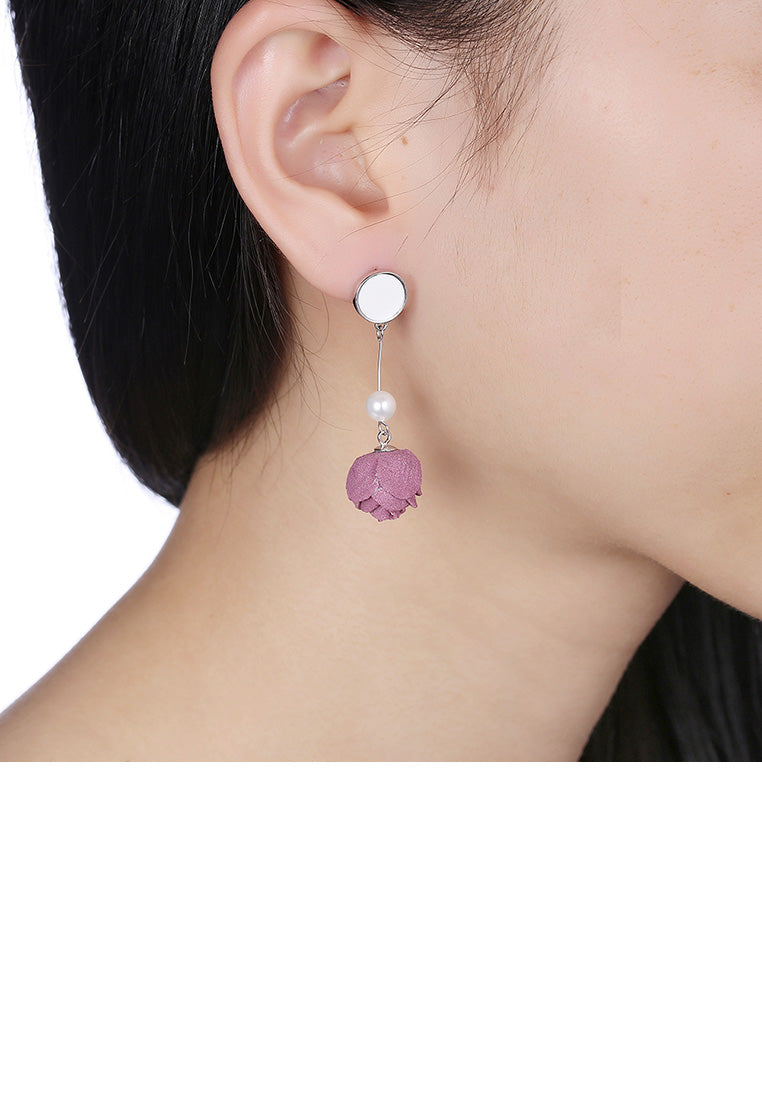 925 Sterling Silver Fashion Elegant Red Rose Pearl Tassel Earrings - Luxurious Look - Vibrant Color