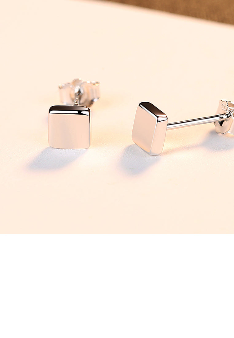925 Sterling Silver Simple and Fashion Geometric Square Stud Earrings