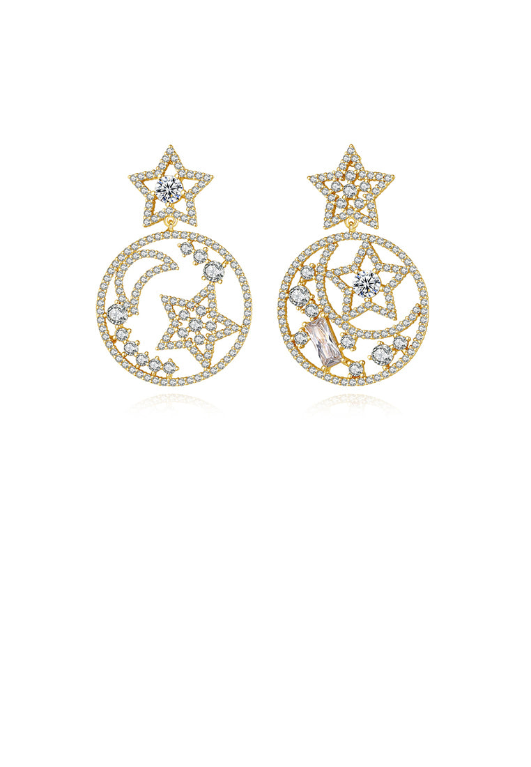 Fashion Simple Plated Gold Star Round Earrings with Cubic Zirconia - Luxurious Look