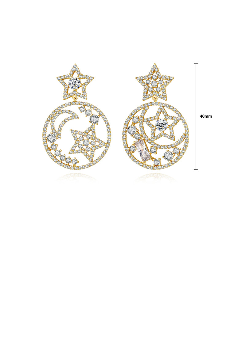 Fashion Simple Plated Gold Star Round Earrings with Cubic Zirconia - Luxurious Look