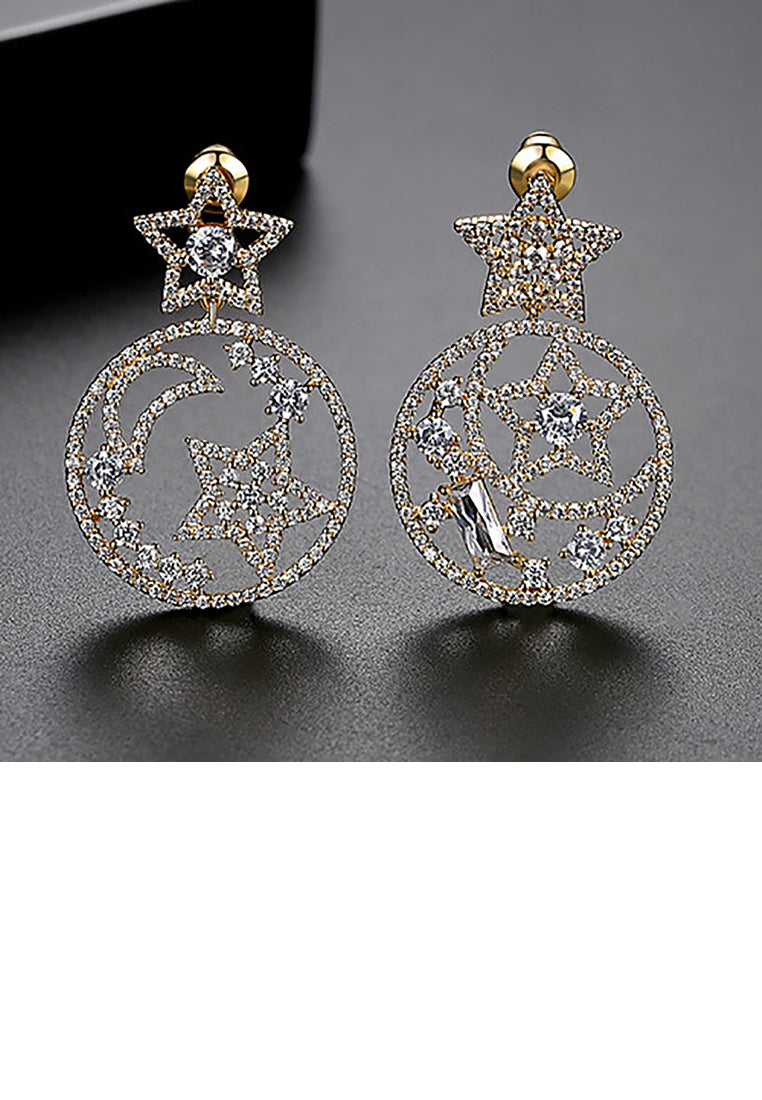 Fashion Simple Plated Gold Star Round Earrings with Cubic Zirconia - Luxurious Look