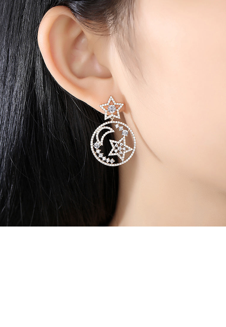 Fashion Simple Plated Gold Star Round Earrings with Cubic Zirconia - Luxurious Look