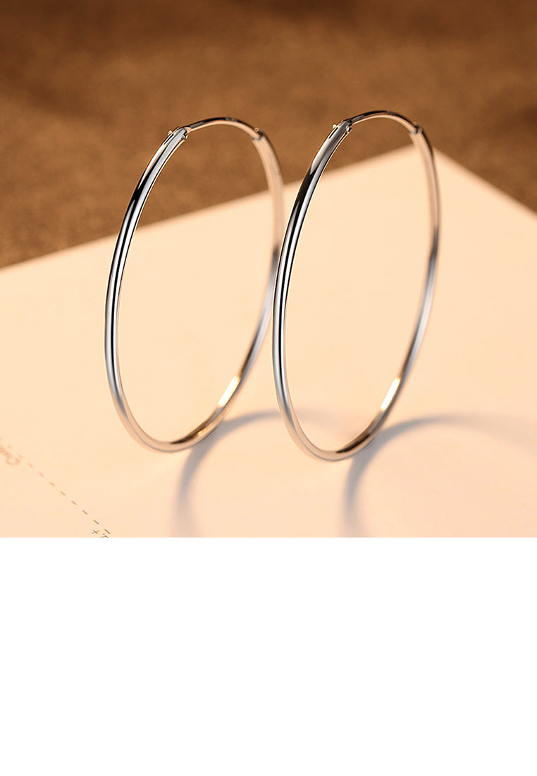 925 Sterling Silver Simple Fashion Geometric Round Earrings 40mm