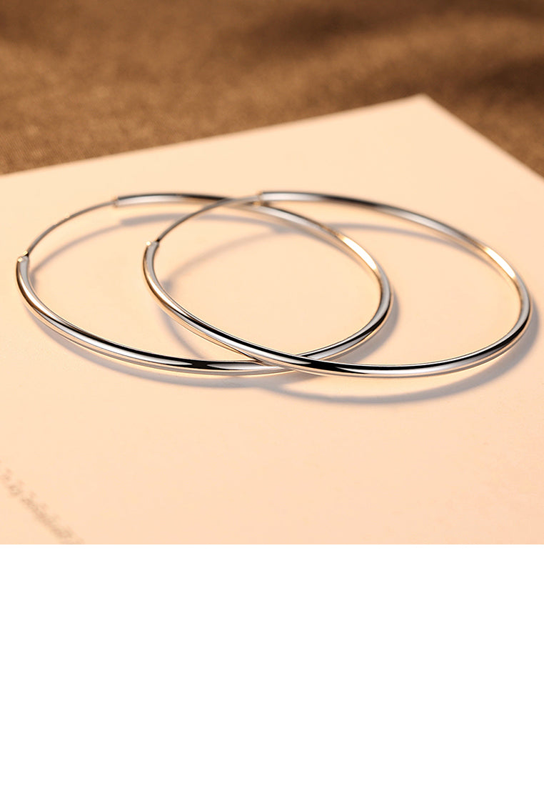 925 Sterling Silver Simple Fashion Geometric Round Earrings 40mm