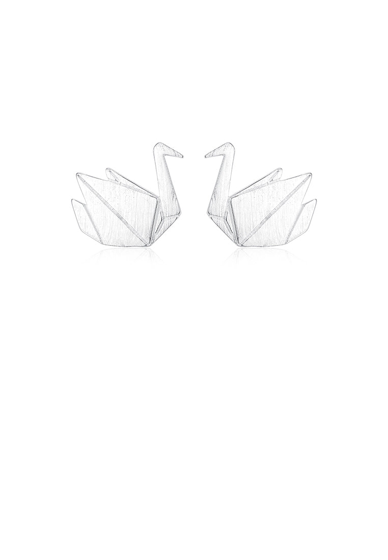 925 Sterling Silver Simple and Elegant Thousand Paper Crane Stud Earrings