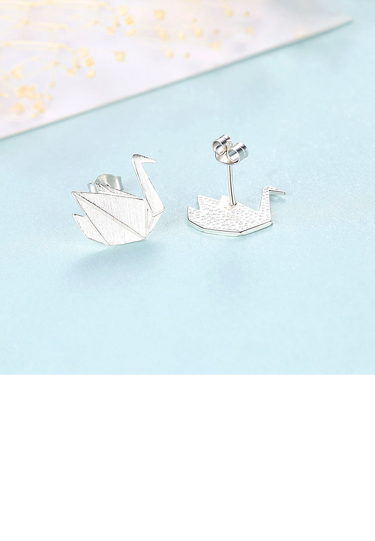 925 Sterling Silver Simple and Elegant Thousand Paper Crane Stud Earrings