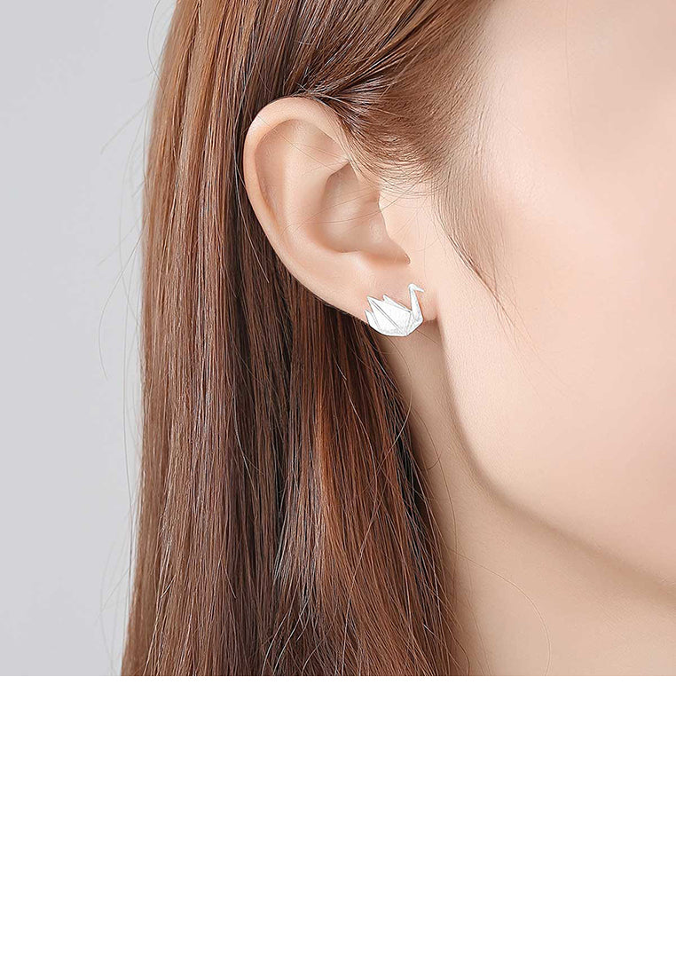 925 Sterling Silver Simple and Elegant Thousand Paper Crane Stud Earrings