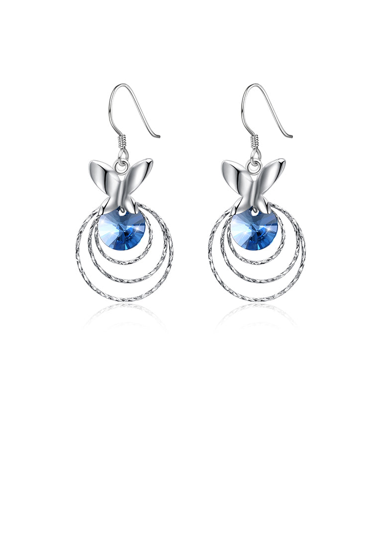925 Sterling Silver Elegant Sweet and Romantic Butterfly Circle Earrings with Blue Austrian Element Crystal