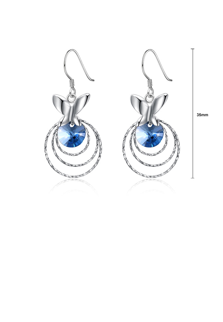 925 Sterling Silver Elegant Sweet and Romantic Butterfly Circle Earrings with Blue Austrian Element Crystal