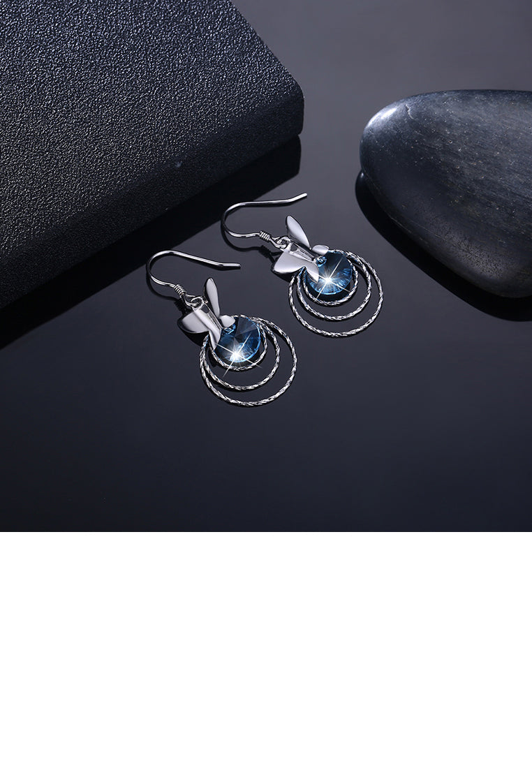 925 Sterling Silver Elegant Sweet and Romantic Butterfly Circle Earrings with Blue Austrian Element Crystal