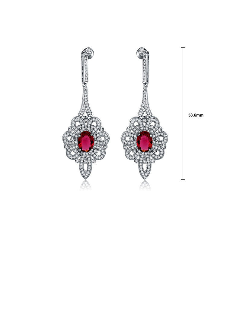 Fashion and Elegant Geometric Pattern Earrings with Red Cubic Zirconia - Luxurious Look - Vibrant Color