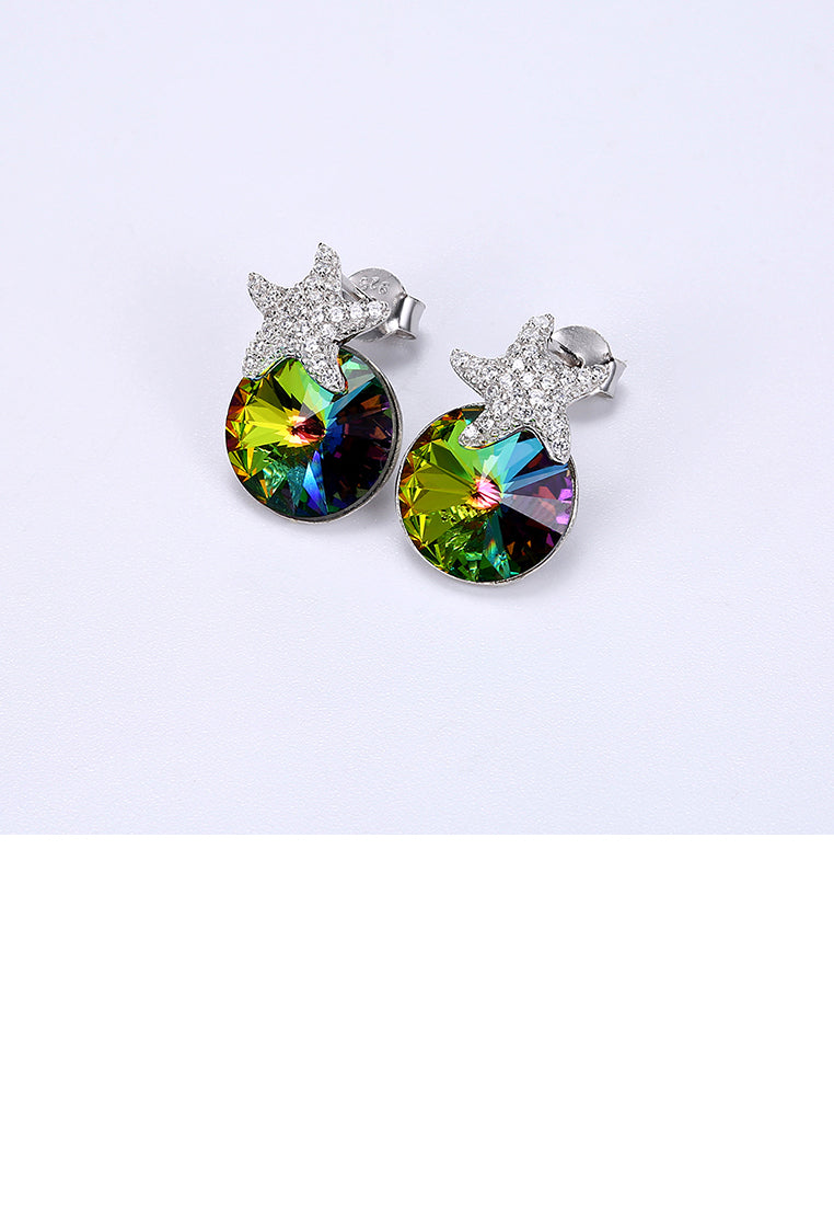 925 Sterling Silver Fashion Star Green Austrian Crystal Element Stud Earrings