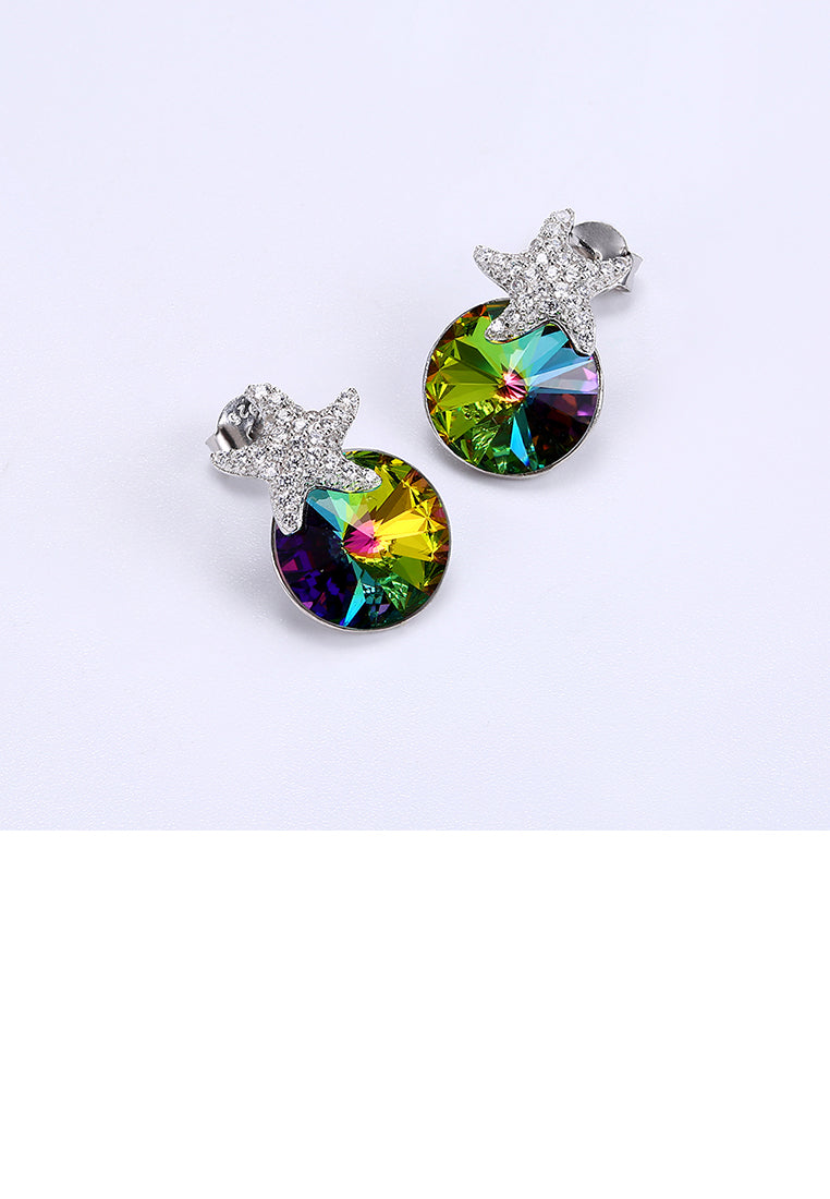 925 Sterling Silver Fashion Star Green Austrian Crystal Element Stud Earrings