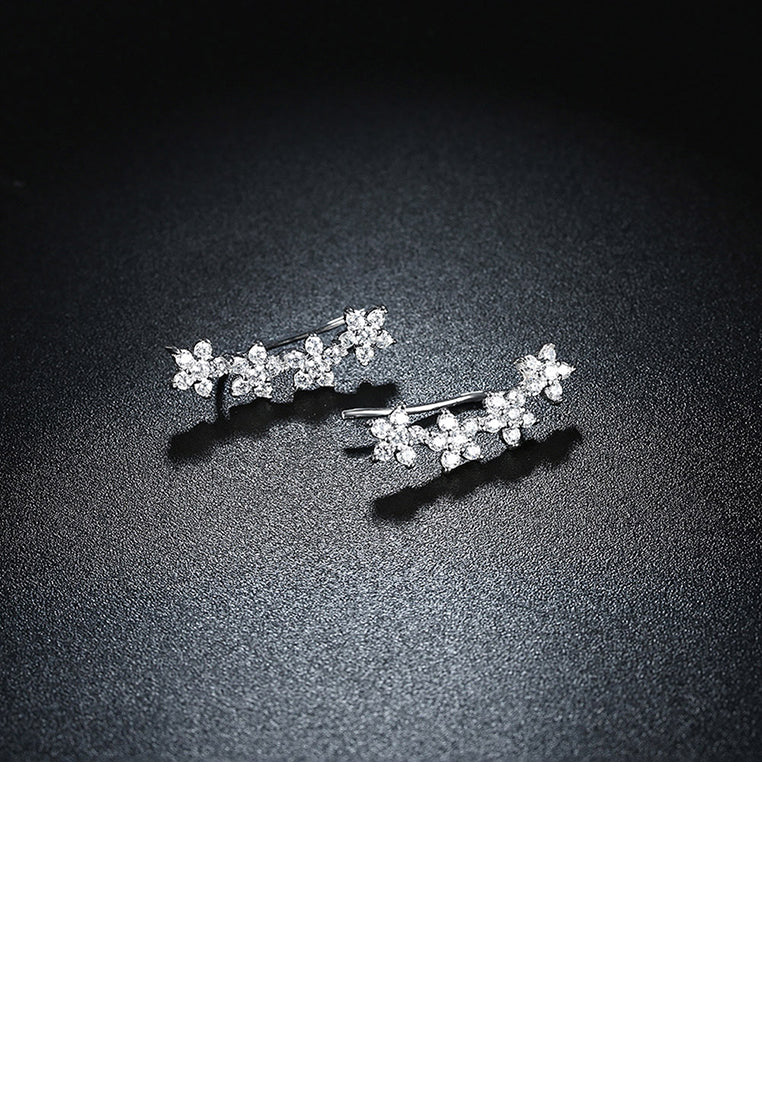 925 Sterling Silver Elegant Flower Earrings with Cubic Zircon