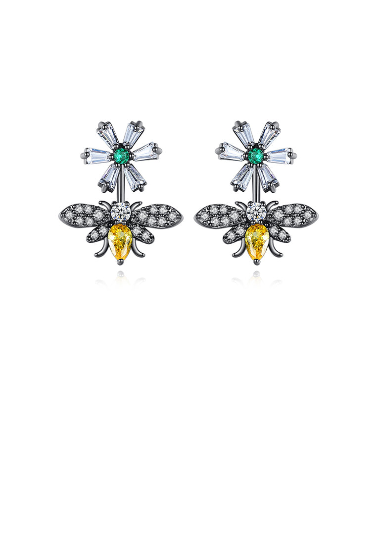 Fashion and Elegant Plated Black Bee Earrings with Yellow Cubic Zirconia - Luxurious Look