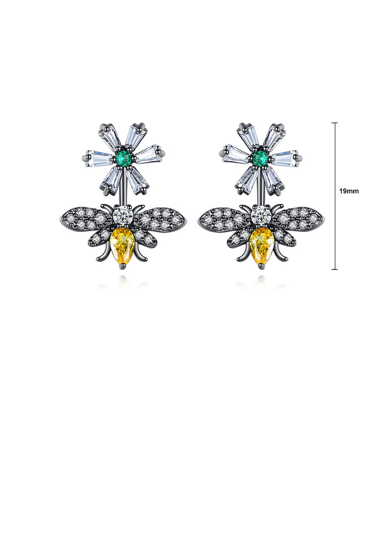 Fashion and Elegant Plated Black Bee Earrings with Yellow Cubic Zirconia - Luxurious Look