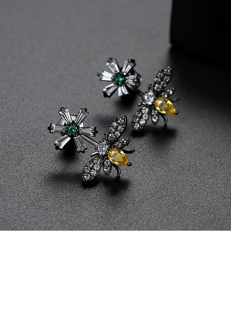 Fashion and Elegant Plated Black Bee Earrings with Yellow Cubic Zirconia - Luxurious Look