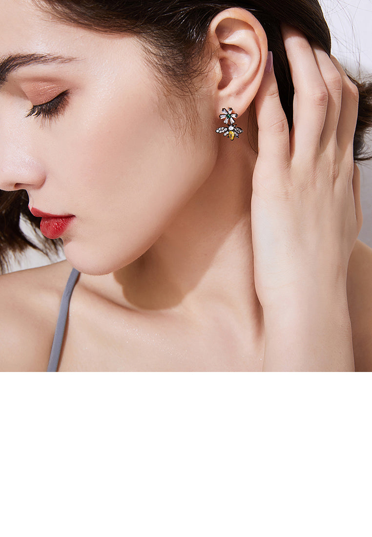 Fashion and Elegant Plated Black Bee Earrings with Yellow Cubic Zirconia - Luxurious Look