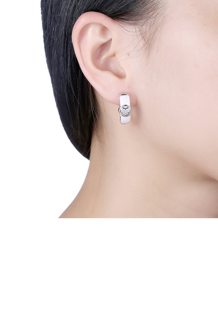 925 Sterling Silve White Ceramic Elegant Noble Heart Shape Earrings with Cubic Zircon