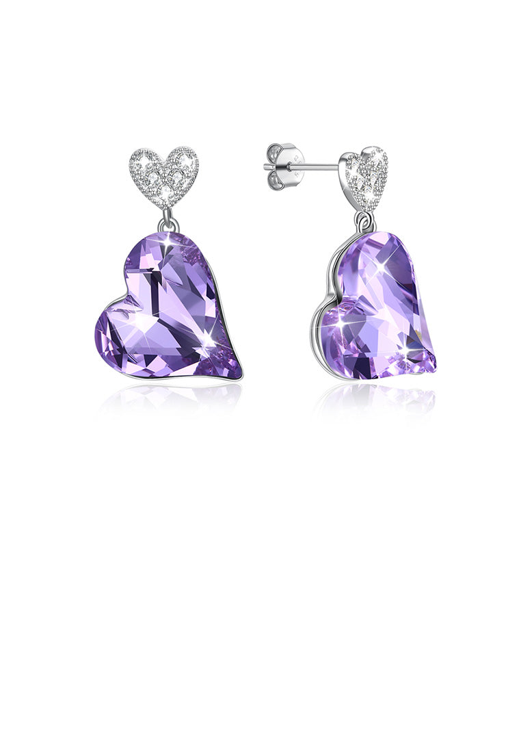 925 Sterling Silver Fashion Romantic Heart Earrings with Purple Austrian Element Crystal