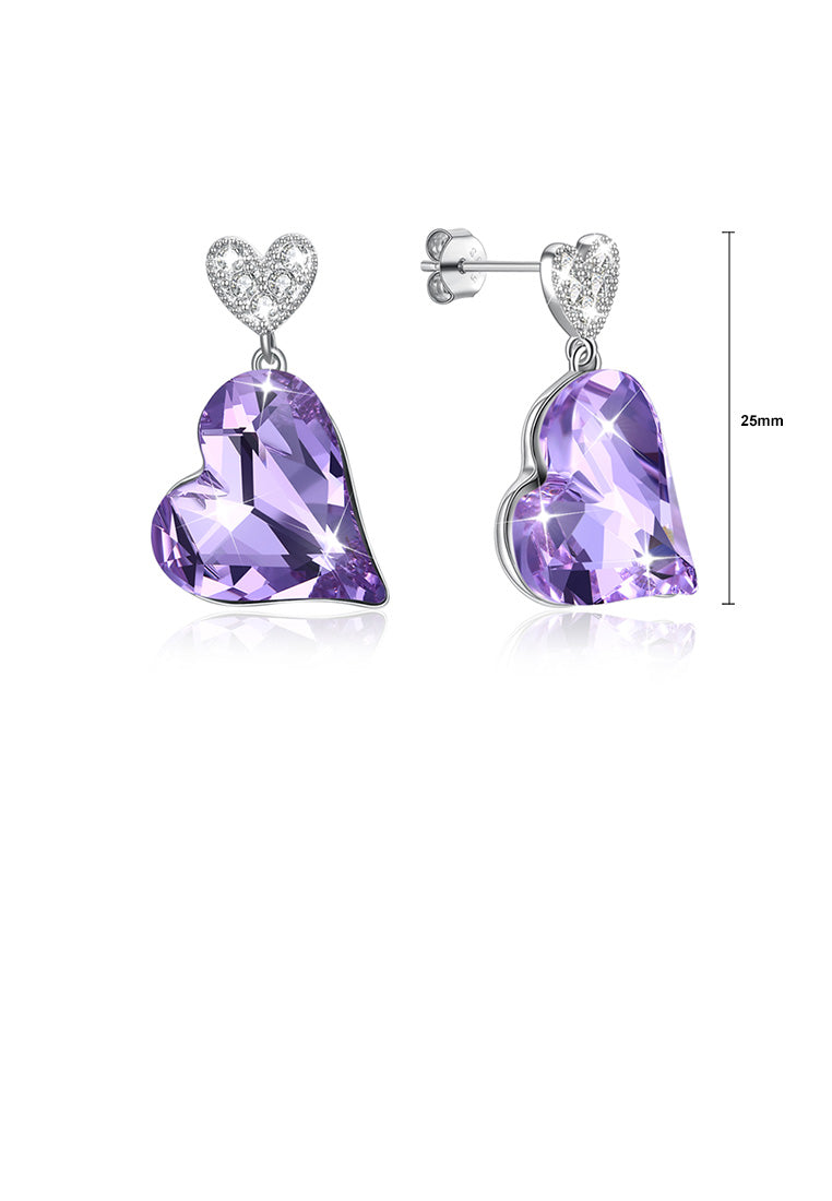 925 Sterling Silver Fashion Romantic Heart Earrings with Purple Austrian Element Crystal