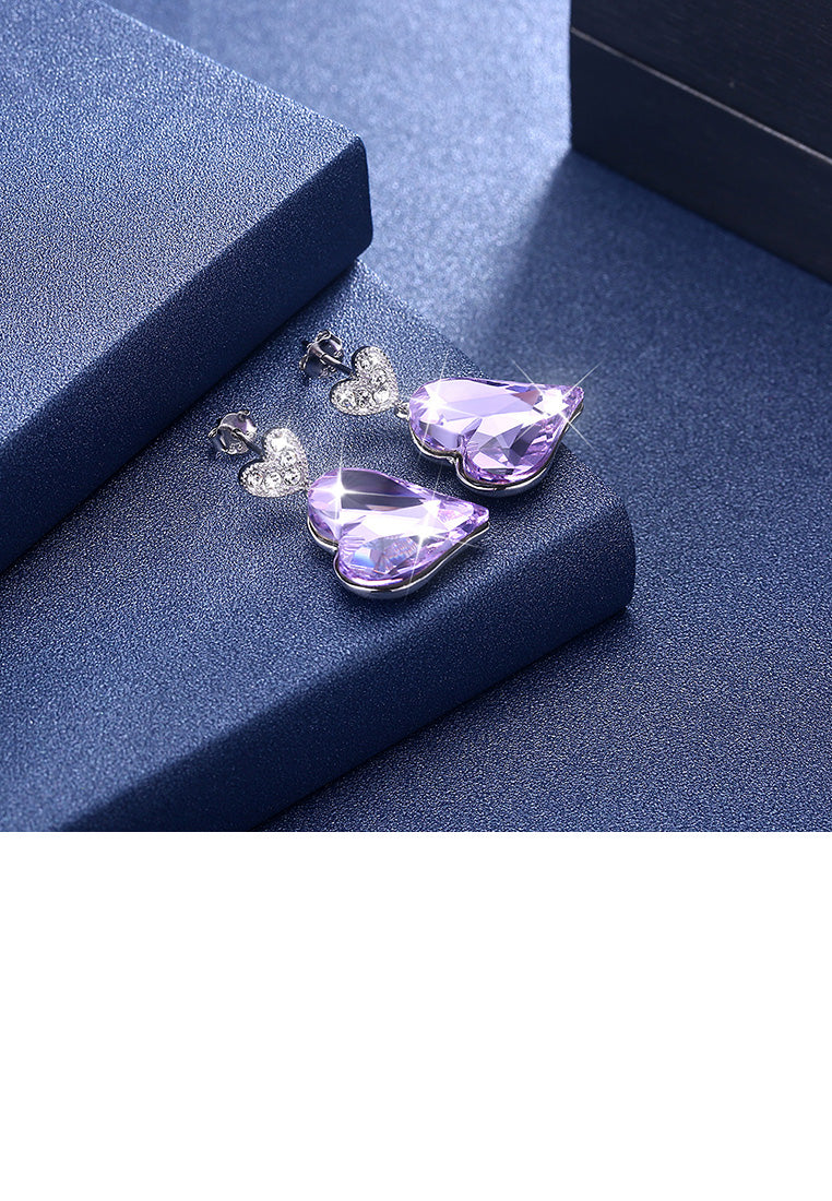 925 Sterling Silver Fashion Romantic Heart Earrings with Purple Austrian Element Crystal
