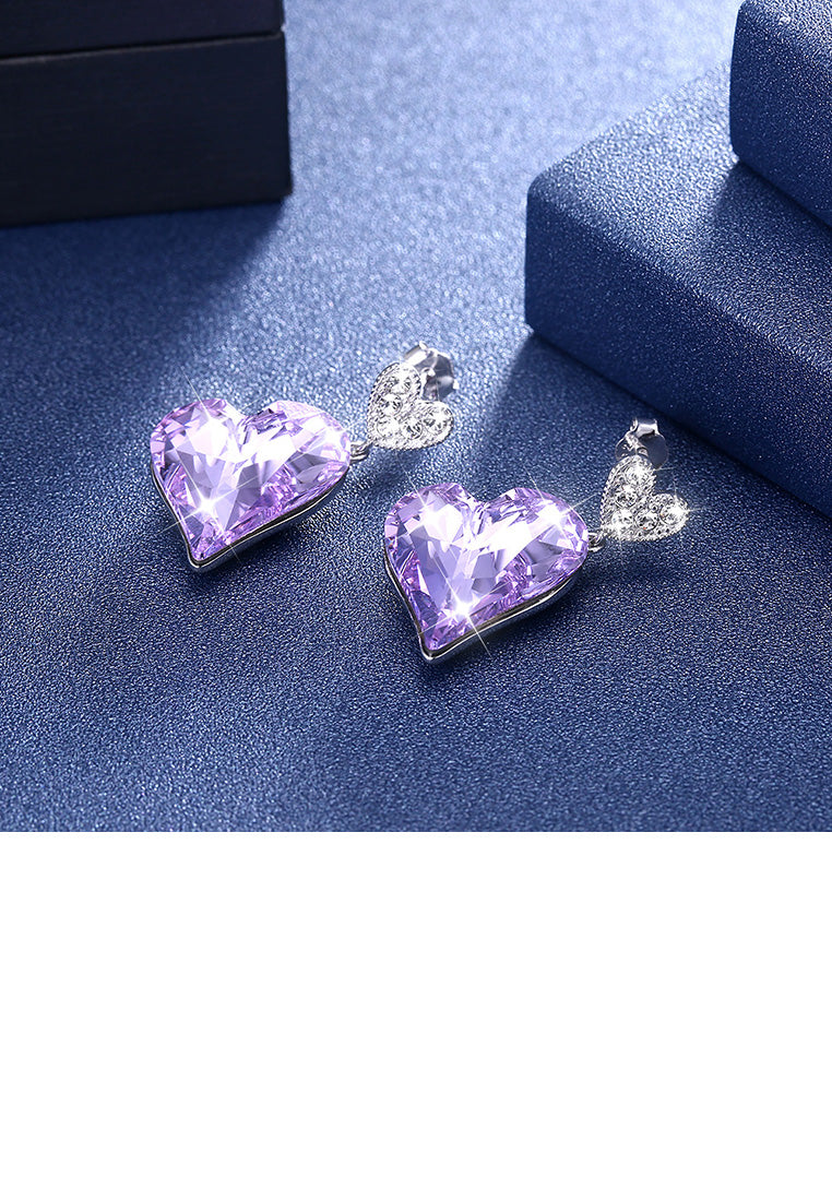 925 Sterling Silver Fashion Romantic Heart Earrings with Purple Austrian Element Crystal