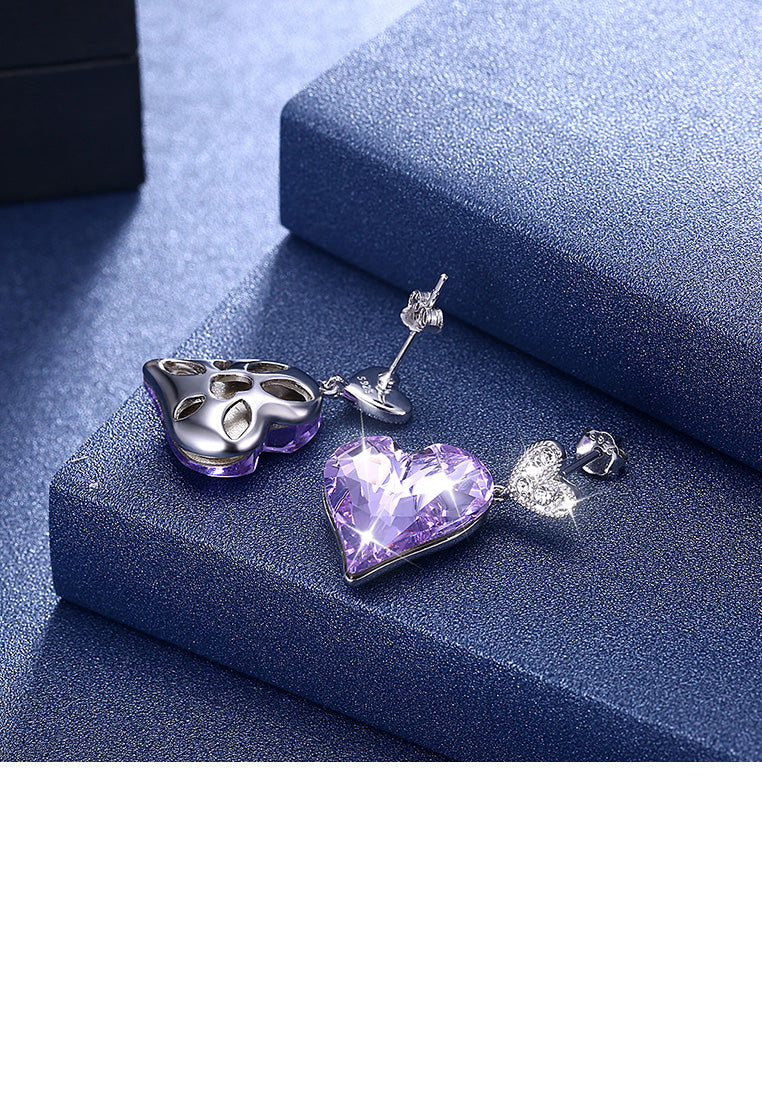 925 Sterling Silver Fashion Romantic Heart Earrings with Purple Austrian Element Crystal