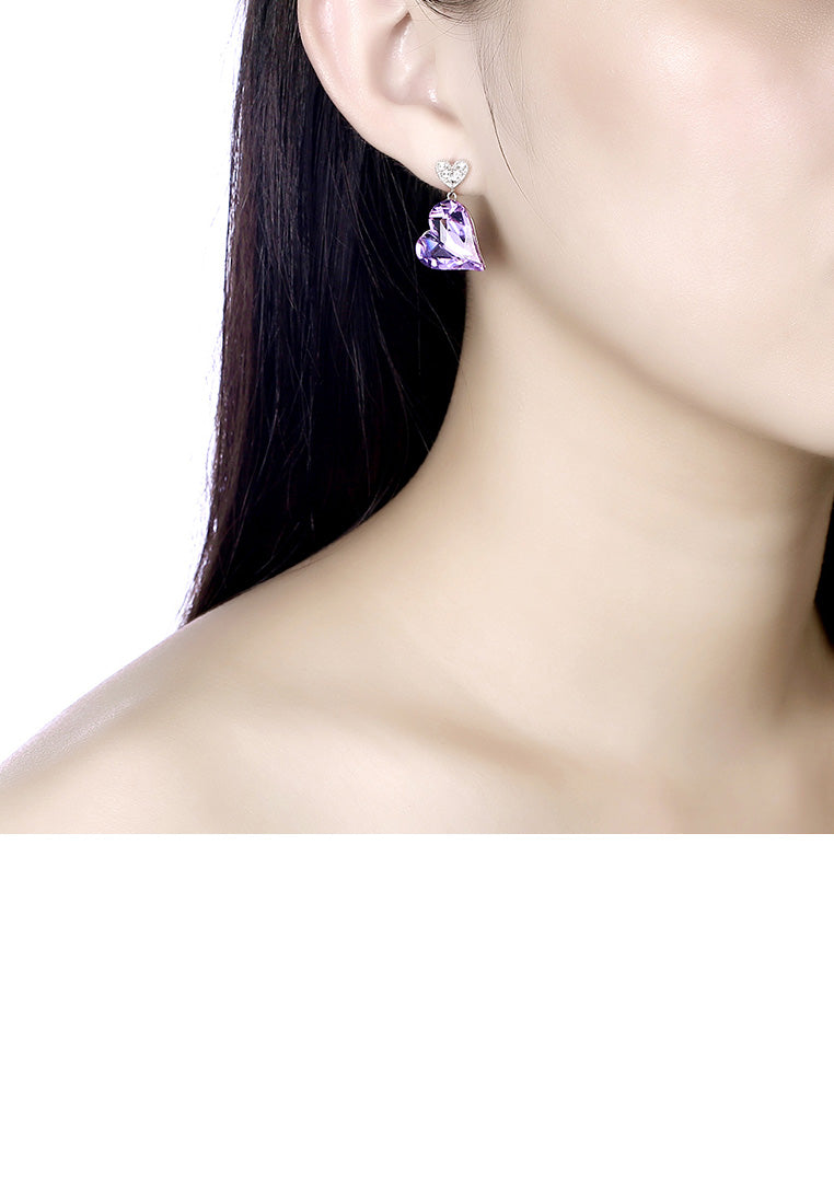 925 Sterling Silver Fashion Romantic Heart Earrings with Purple Austrian Element Crystal