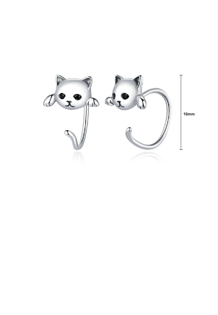 925 Sterling Silver Simple Cute Cat Geometric Stud Earrings with Cubic Zirconia - Luxurious Look