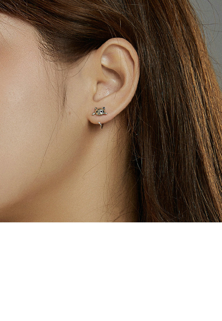 925 Sterling Silver Simple Cute Cat Geometric Stud Earrings with Cubic Zirconia - Luxurious Look