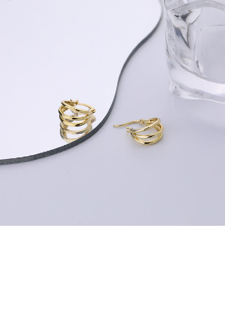925 Sterling Silver Plated Gold Fashion Simple Multilayer Line Circle Earrings