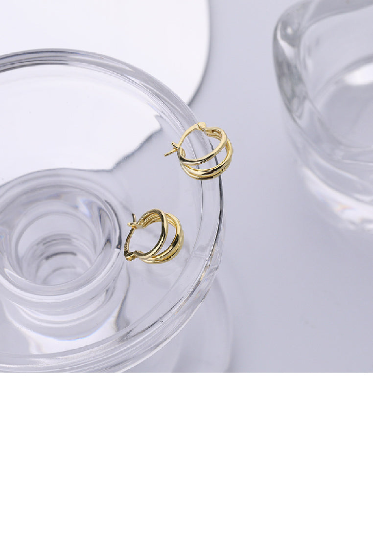 925 Sterling Silver Plated Gold Fashion Simple Multilayer Line Circle Earrings