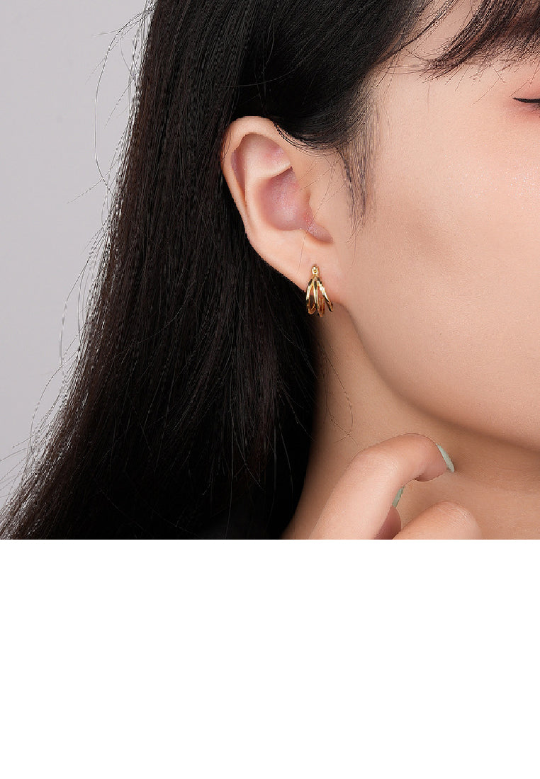 925 Sterling Silver Plated Gold Fashion Simple Multilayer Line Circle Earrings