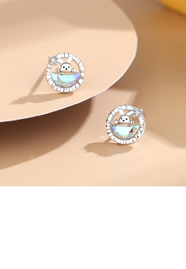 925 Sterling Silver Fashion Cute Rabbit Geometric Stud Earrings with Cubic Zirconia - Luxurious Look