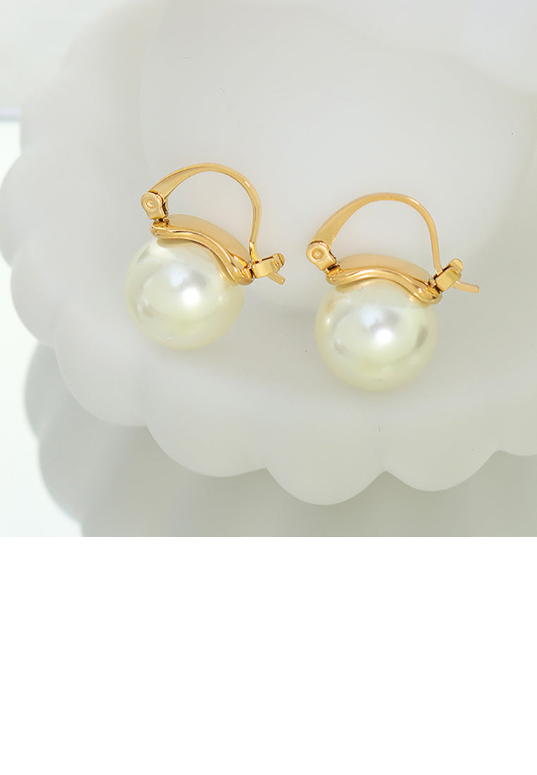 Elegant Simple Plated Gold 316L Stainless Steel Geometric Imitation Pearl Earrings - Luxurious Look