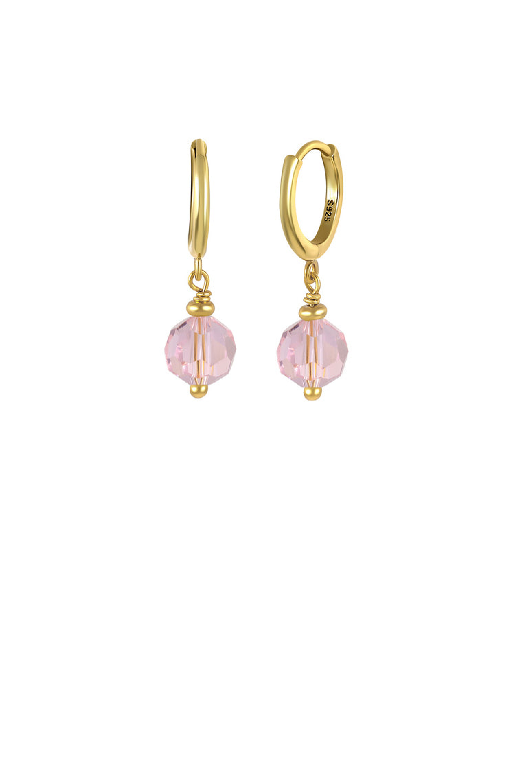 925 Sterling Silver Plated Gold Fashion Simple Geometric Pink Ball Earrings - Vibrant Color