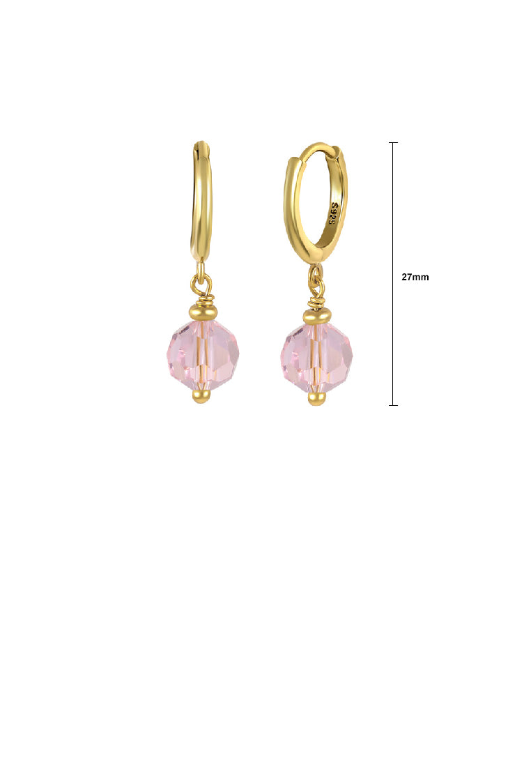 925 Sterling Silver Plated Gold Fashion Simple Geometric Pink Ball Earrings - Vibrant Color