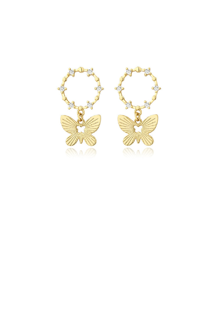 925 Sterling Silver Plated Gold Fashion Elegant Butterfly Geometric Circle Earrings with Cubic Zirconia - Luxurious Look