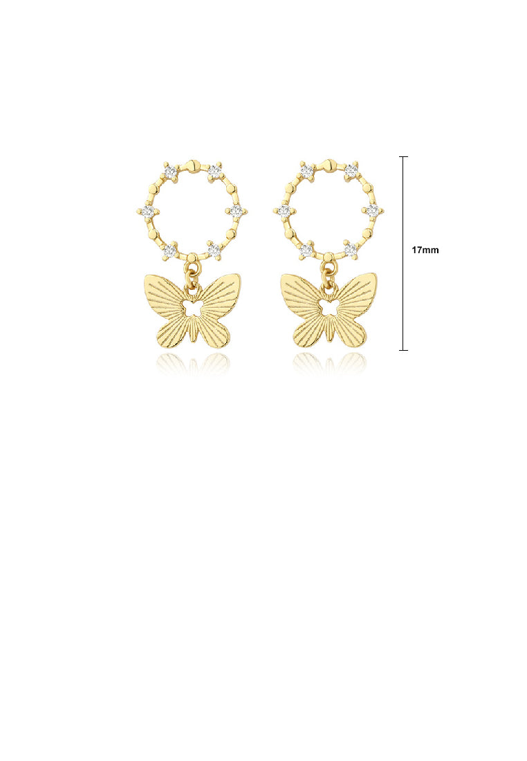 925 Sterling Silver Plated Gold Fashion Elegant Butterfly Geometric Circle Earrings with Cubic Zirconia - Luxurious Look