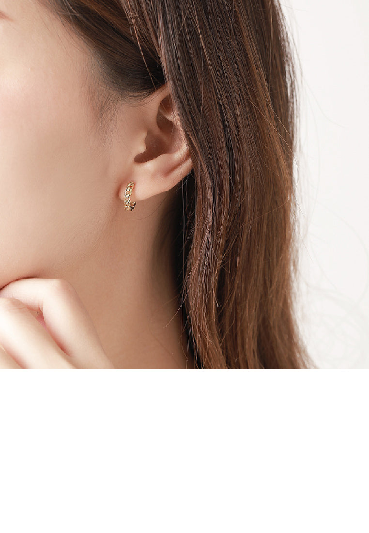 925 Sterling Silver Plated Gold Simple Personality Chain Geometric Circle Earrings